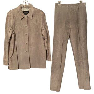 Terry Lewis Classic Luxuries 2-Pcs 100% Leather Jacket (L) and Pants (12) Olive